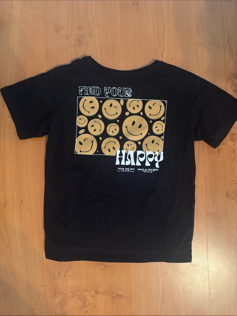 wonder nation Black Tee with Gold Smiley Graphic